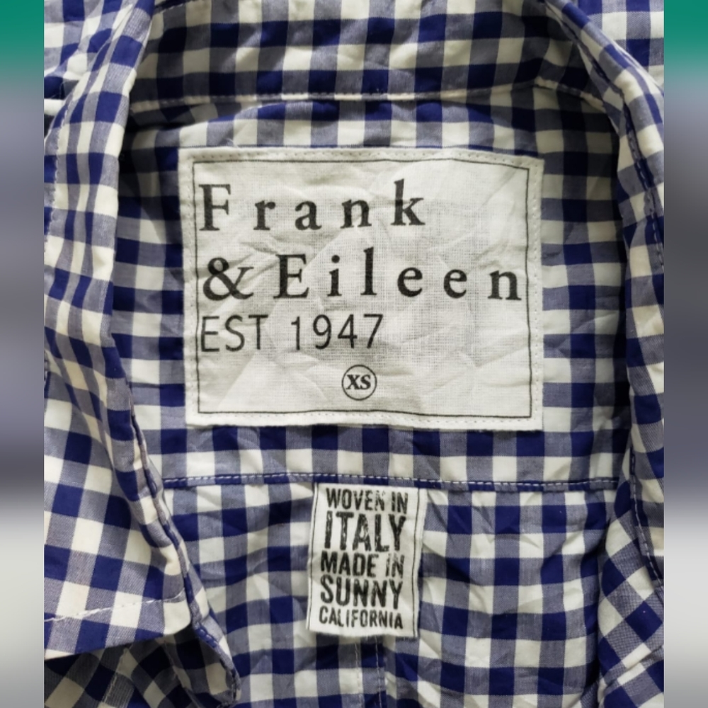 Frank & Eileen Barry Shirt Blue Gingham Tailored Size XS Italian Vintage Cotton - Picture 14 of 15